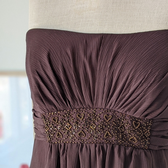 brown strapless crinkle chiffon floor length prom dress - Picture 4 of 11